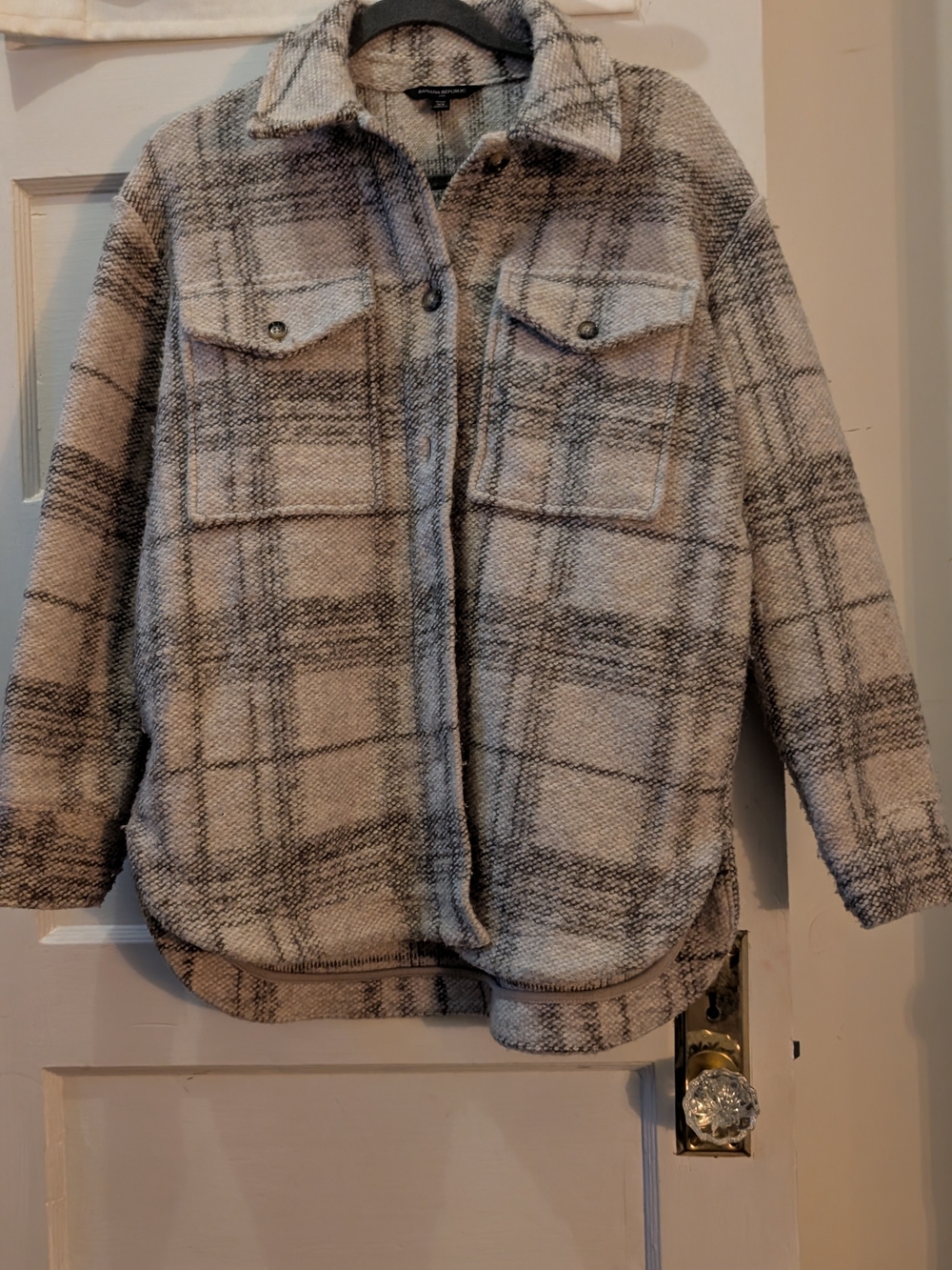 Banana Republic Cream and Gray Plaid Teddy Shacket